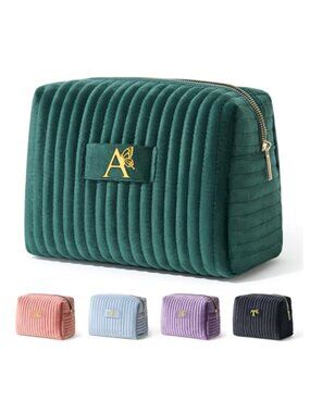 Velvet Initial A Makeup Bag Travel Cosmetic Pouch Butterfly Monogram